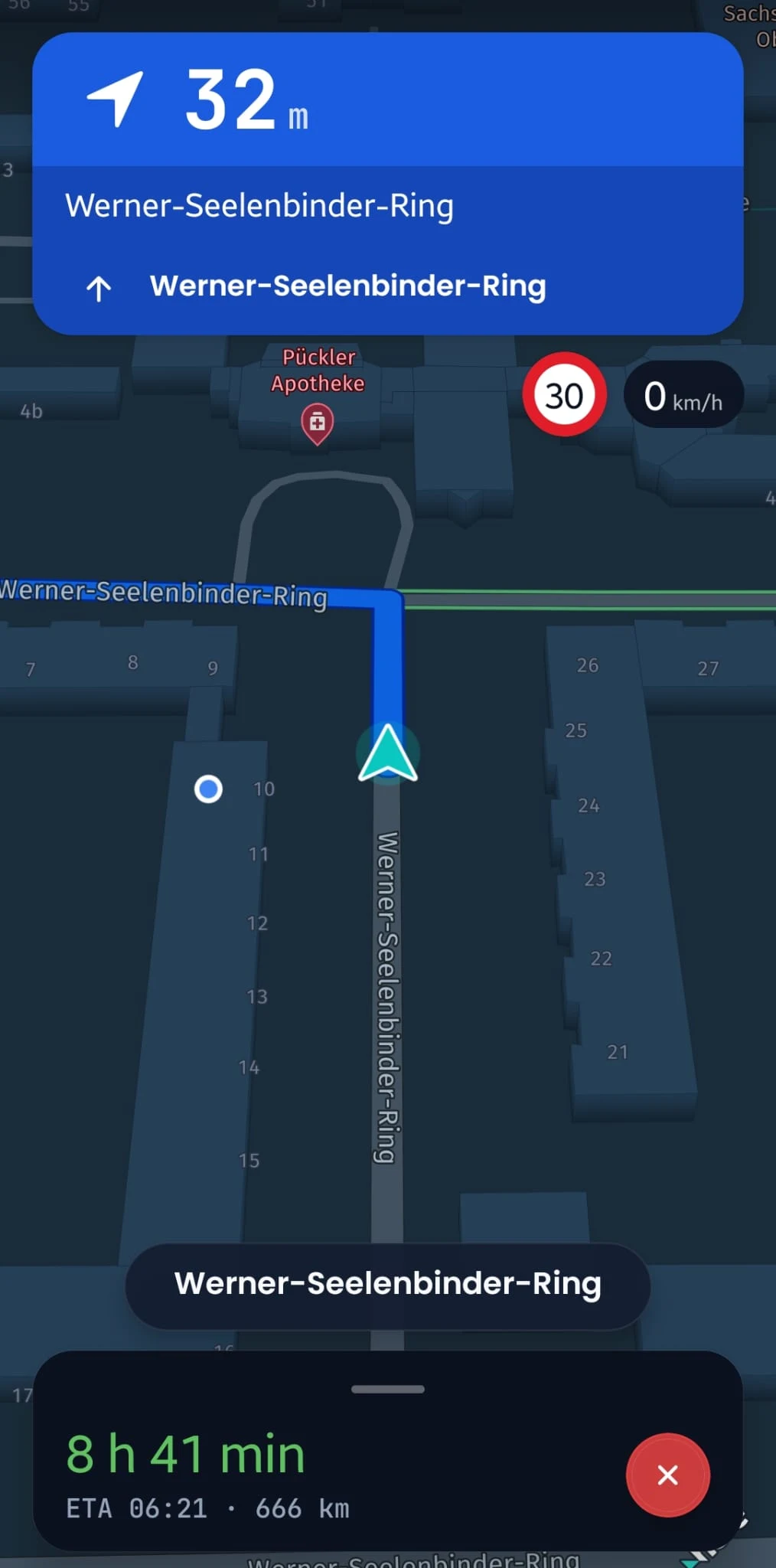 NexOS Driver App: turn by turn 3D truck navigation with speed limits in Berlin